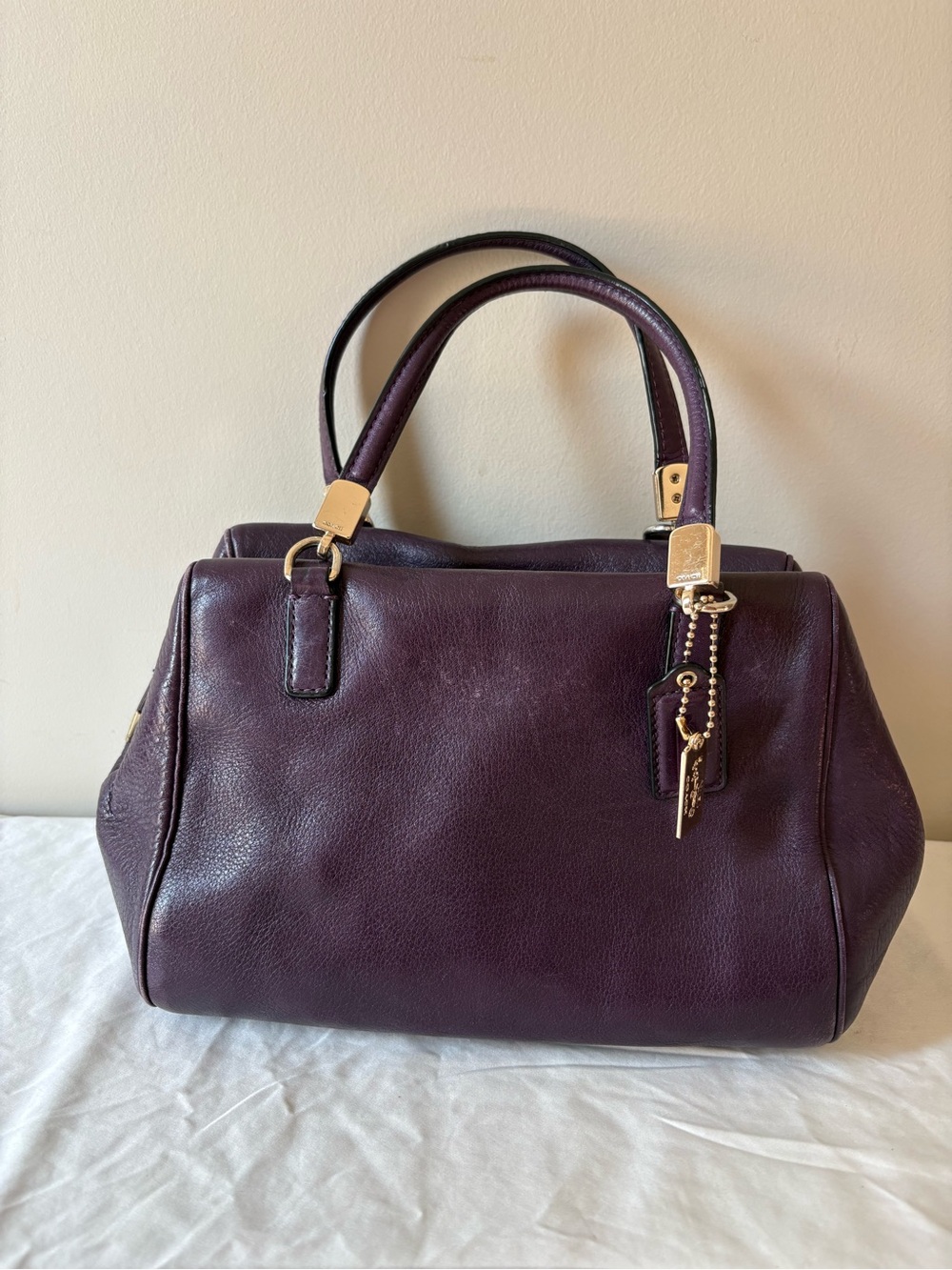 Coach Madison Mini Leather Satchel Handbag in Deep Plum - Picture 2 of 8
